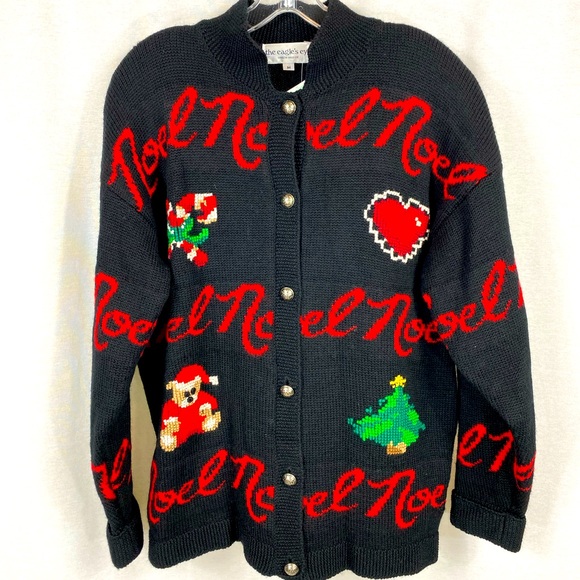 Vintage 1992 The Eagle’s Eye Wool Buttoned Christmas Sweater Sz. M Read - Picture 1 of 9